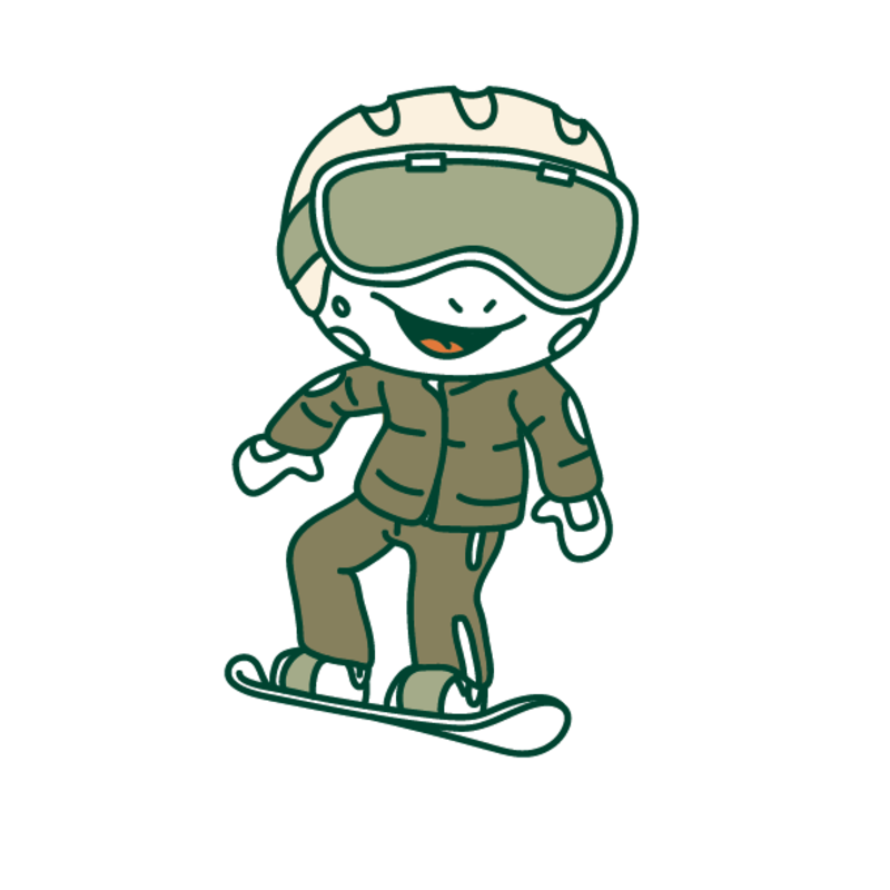 Unki on a snowboard, goggles down, ready to drop.